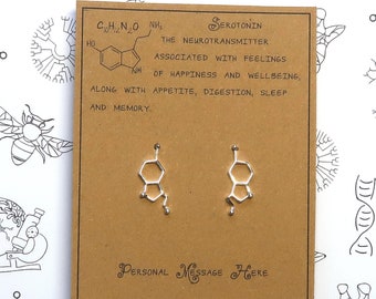 Serotonin Molecule Earrings with Personalised Message