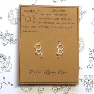 Serotonin Molecule Earrings with Personalised Message