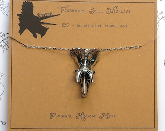 Triceratops Skull Necklace with Personalised Message