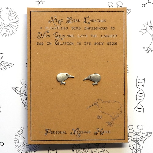 Tiny Kiwi Bird Earrings With Personalised Message Etsy