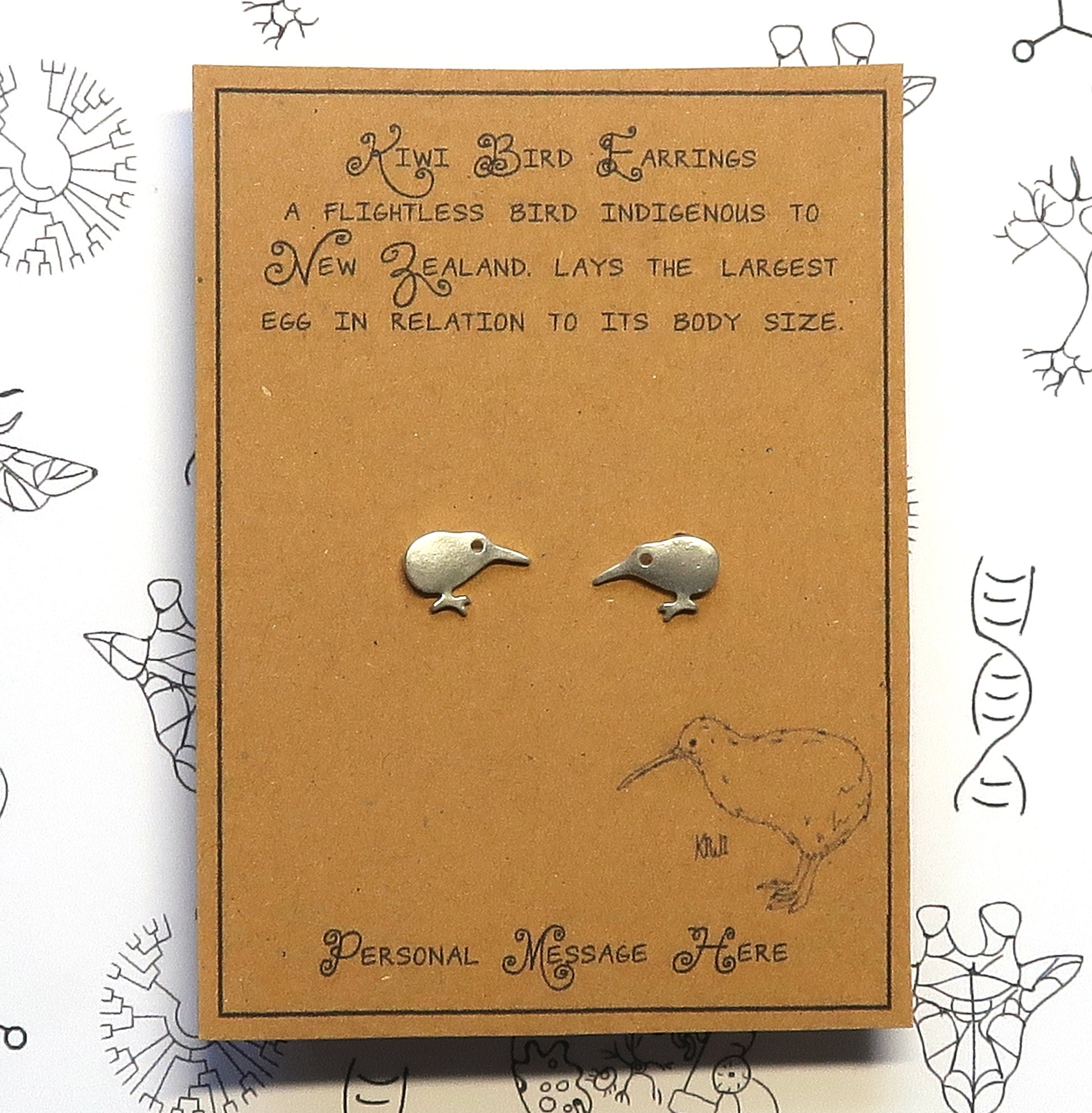 Tiny Kiwi Bird oorbellen met gepersonaliseerde boodschap