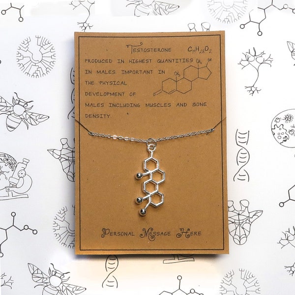 Testosterone Molecule Necklace with Personalised Message