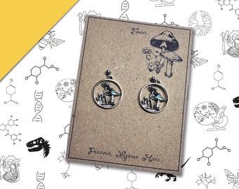 Mushroom and Toadstool Fungi Earrings with Personalised Message