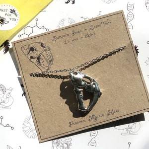 Smilodon Sabre Tooth Skull Necklace with Personalised Message