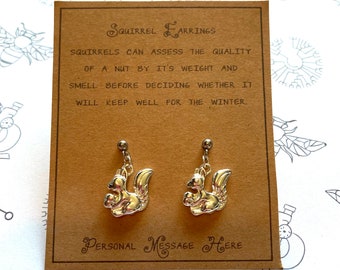 Tiny Squirrel Earrings with Personalised Message