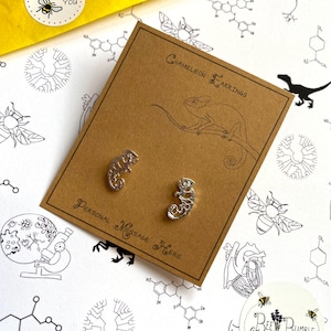 Small Chameleon Earrings with Personalised Message