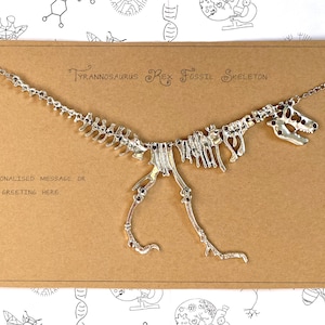 T-Rex Dinosaur Skeleton Necklace with Personalised Message