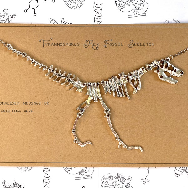 T-Rex Dinosaur Skeleton Necklace with Personalised Message