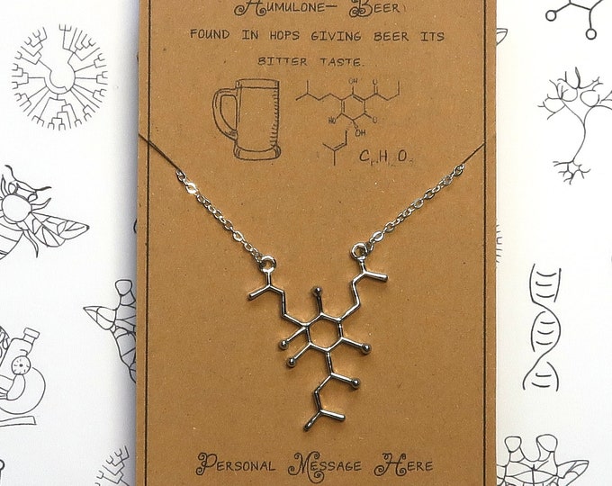 Humulone Molecule in Beer Necklace with Personalised Message