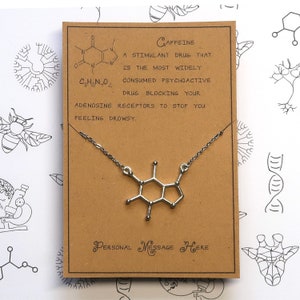 Caffeine Molecule Necklace with Personalised Message