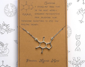 Caffeine Molecule Necklace with Personalised Message