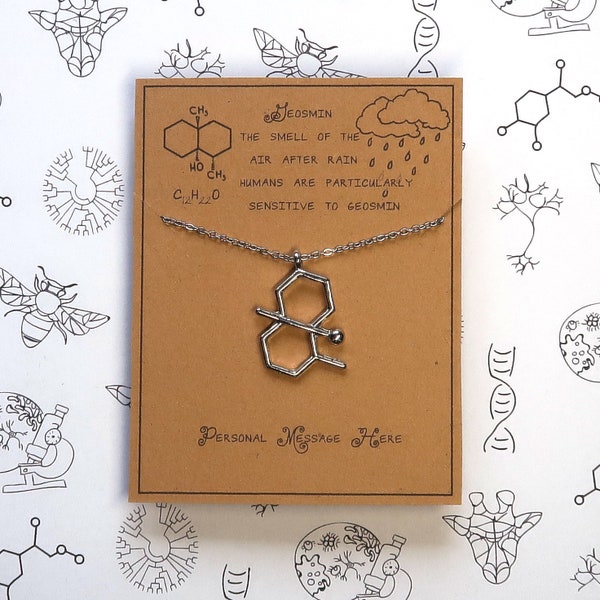 Geosmin Molecule, The Smell After Rain Necklace with Personalised Message