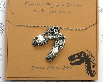 T-Rex Dinosaur Skull Necklace with Personalised Message