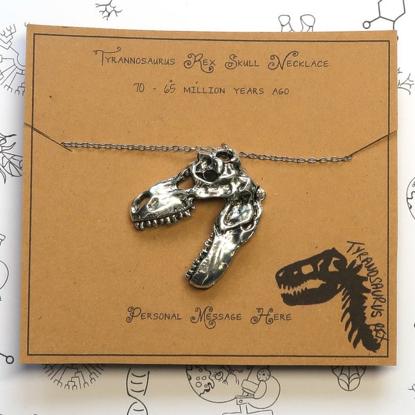 T-Rex Dinosaur Skull Necklace with Personalised Message