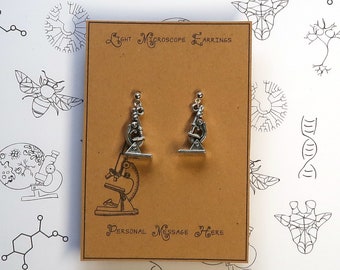 Tiny Light Microscope Earrings with Personalised Message