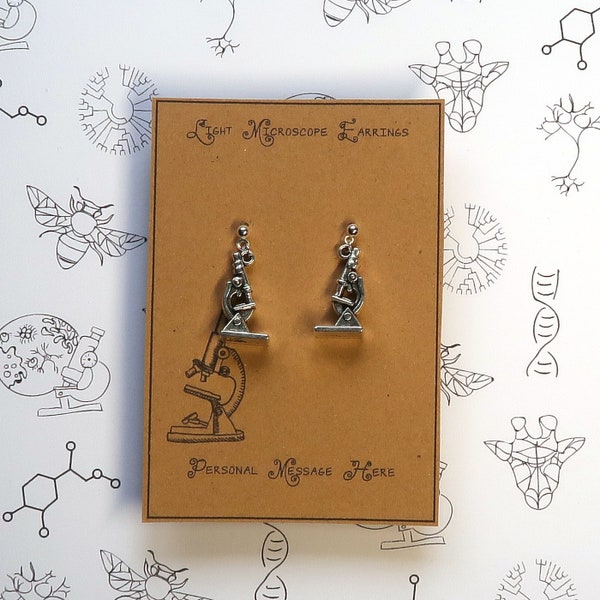 Tiny Light Microscope Earrings with Personalised Message