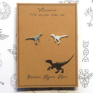Small Velociraptor Earrings with Personalised Message