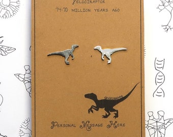 Small Velociraptor Earrings with Personalised Message