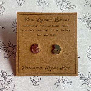 Tiny Fossil Ammonite Earrings with Personalised Message