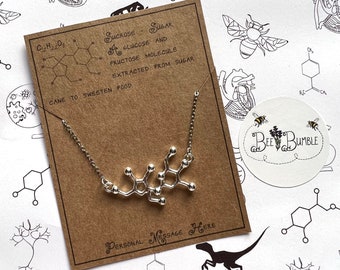 Sucrose, Sugar Molecule Necklace with Personalised Message