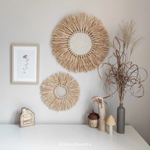 Raffia Grass Wall Hanging - Boho Style Home Decor - Round Natural Straw Decoration - African Art Style Decor - Boho Chic Ethnic Style