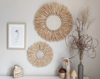 Raffia Grass Wall Hanging - Boho Style Home Decor - Round Natural Straw Decoration - African Art Style Decor - Boho Chic Ethnic Style