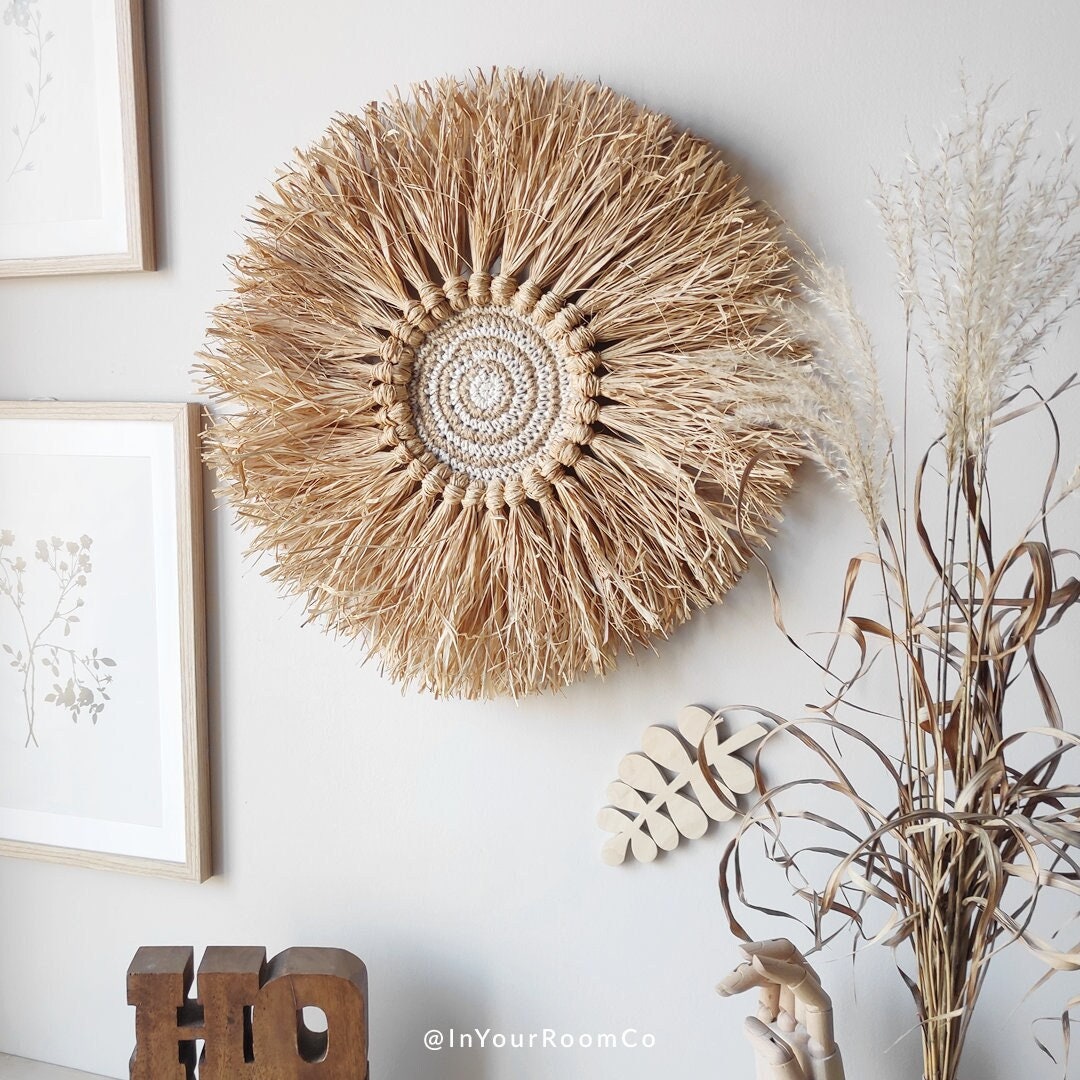 Raffia Round Wall Decor Boho Rattan Home Decoration Nursery Safari Themed Decor Farmhouse ...