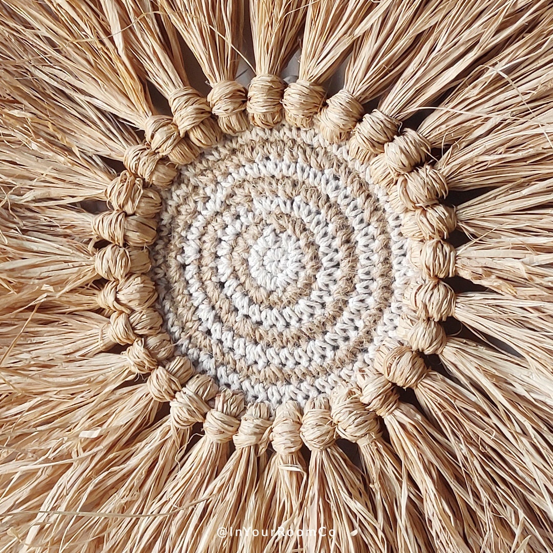 Raffia Round Wall Decor Boho Rattan Home Decoration Nursery Safari ...