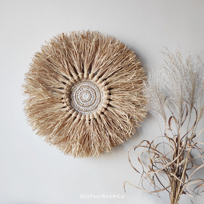 Raffia Round Wall Decor Boho Rattan Home Decoration Nursery Safari