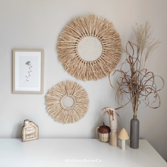 Raffia Grass Wall Hanging Boho Style Home Decor Round Natural