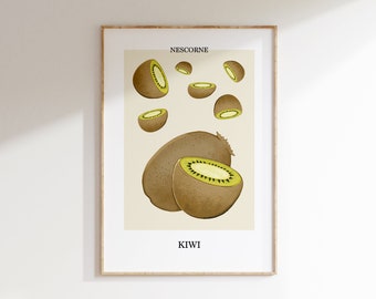 Kiwi food art, Fruit poster, kitchen decor, kitchen wall art, Instant Download