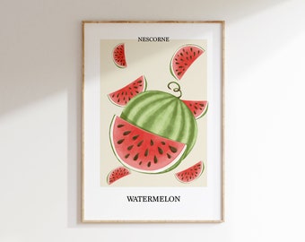 Watermelon food art, Fruit poster, kitchen decor, kitchen wall art, Instant Download