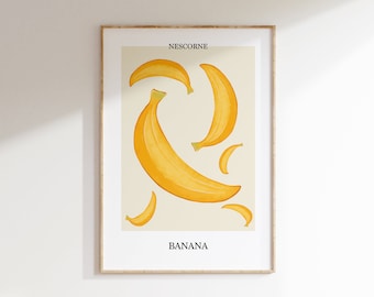 Banana food art, Fruit poster, kitchen decor, kitchen wall art, Instant Download
