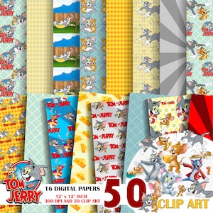 Tom e Jerry - Carta digitale, stampabile, scrapbooking, sfondo, motivo, festa, clipart, PNG, download immediato della festa