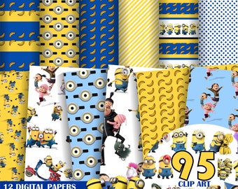 Minions Scrapbooking, Clipart, Party, Hintergründe, druckbar, Minions Verpackungspapier, Minions Geburtstag, Digitales Papier, Muster, Kartenherstellung