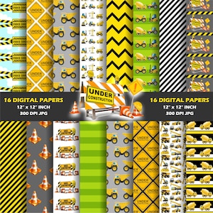 Kit di Clipart e documenti per COSTRUZIONI, download immediato, cono per gru da trattore, attrezzi per bulldozer, cacciavite