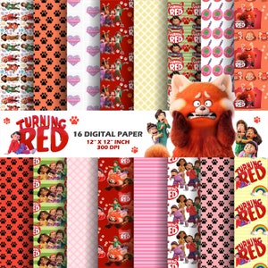 Papéis digitais Turning Red, Panda Vermelho, papéis para festa de aniversário, papéis de embrulho para presentes, padrões Turning Red, papéis para scrapbooking, plano de fundo.