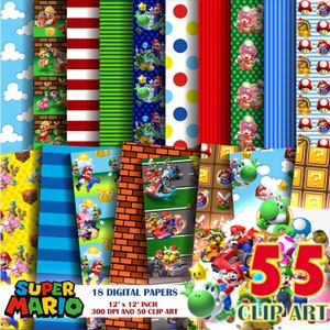 Super Mario Kart Digital Paper, Super Mario Kart canvas, Super Mario Kart printable, Super Mario Kart birthday decoration, Super Mario Kart