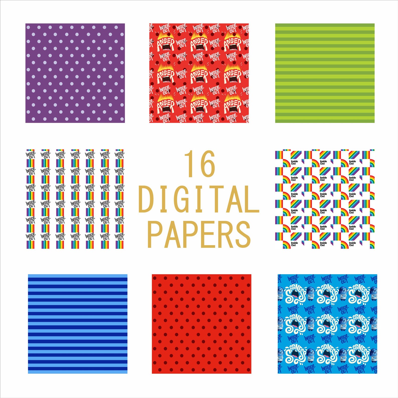 Inside Out Digital Papers: Pixar Scrapbook Patterns (JPG, 12