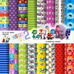 Papeles digitales de adentro hacia afuera, PNG de adentro hacia afuera, ira, alegría, tristeza, disgusto, miedo, papeles de regalo de Pixar, patrones, papeles para álbumes de recortes, fondo.