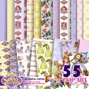 Princess Sofia, Sofia the First - Digital Paper, Printable, Scrapbooking, Background, Pattern, Party, Clipart