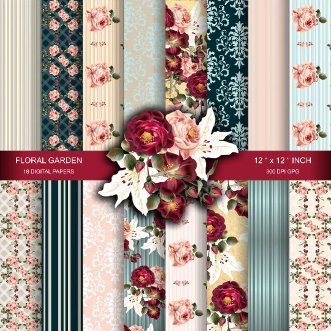 Vintage Rose Digital Paper Pack: Shabby Chic Floral Collage (12x12" JPG ...