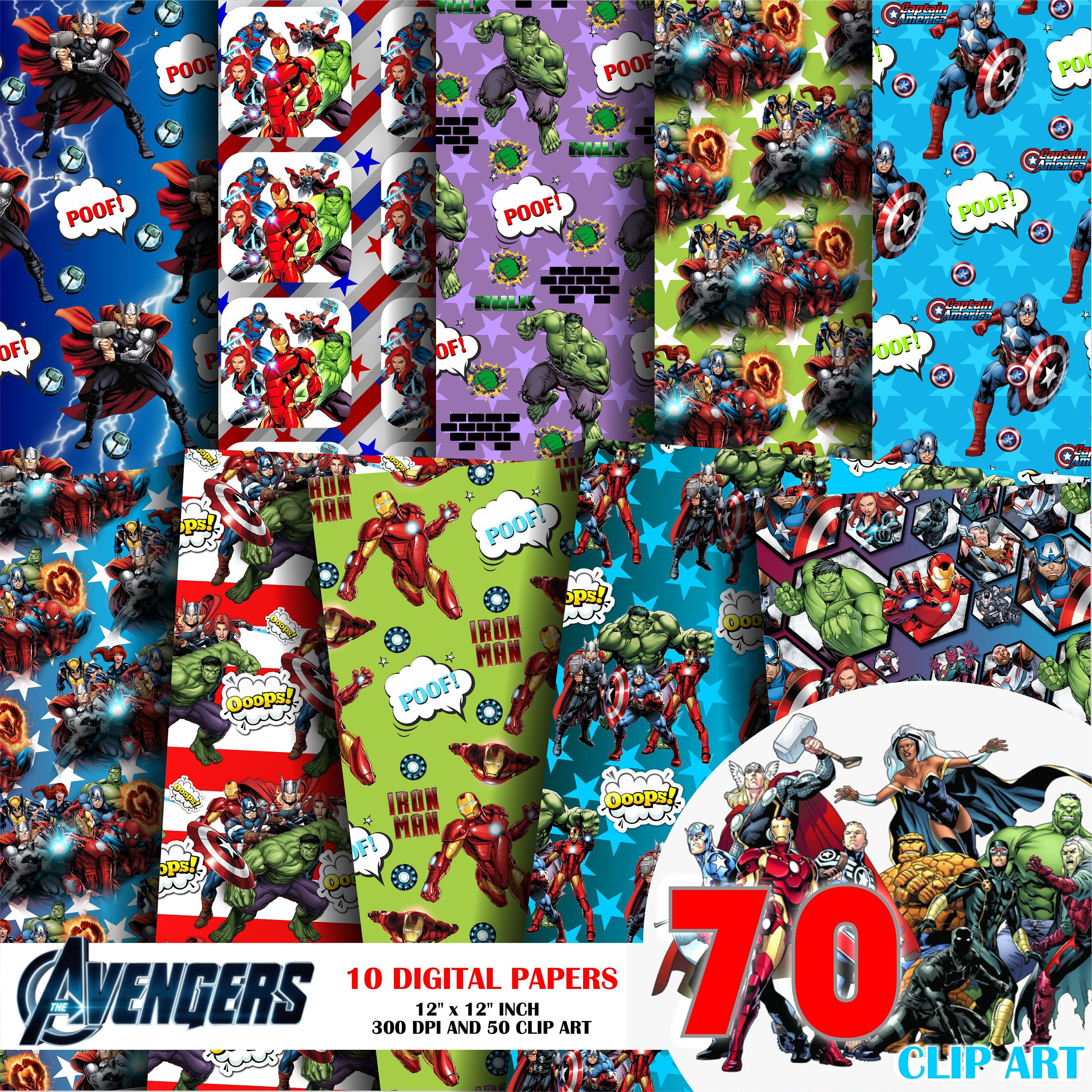 Avengers Clipart: Super Hero Digital Paper Pack (JPG)