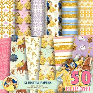 Carte digitali, Principessa Bella, La Bella e la Bestia, Principessa, Invito, Sfondo, Compleanno, Clipart, Carte per bambini