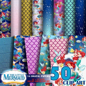 Little Mermaid Ariel Inspired, Glitter princess, Digital Paper Pack, Scrapbooking, Party Supplies, background, Digital Papers, clip arts