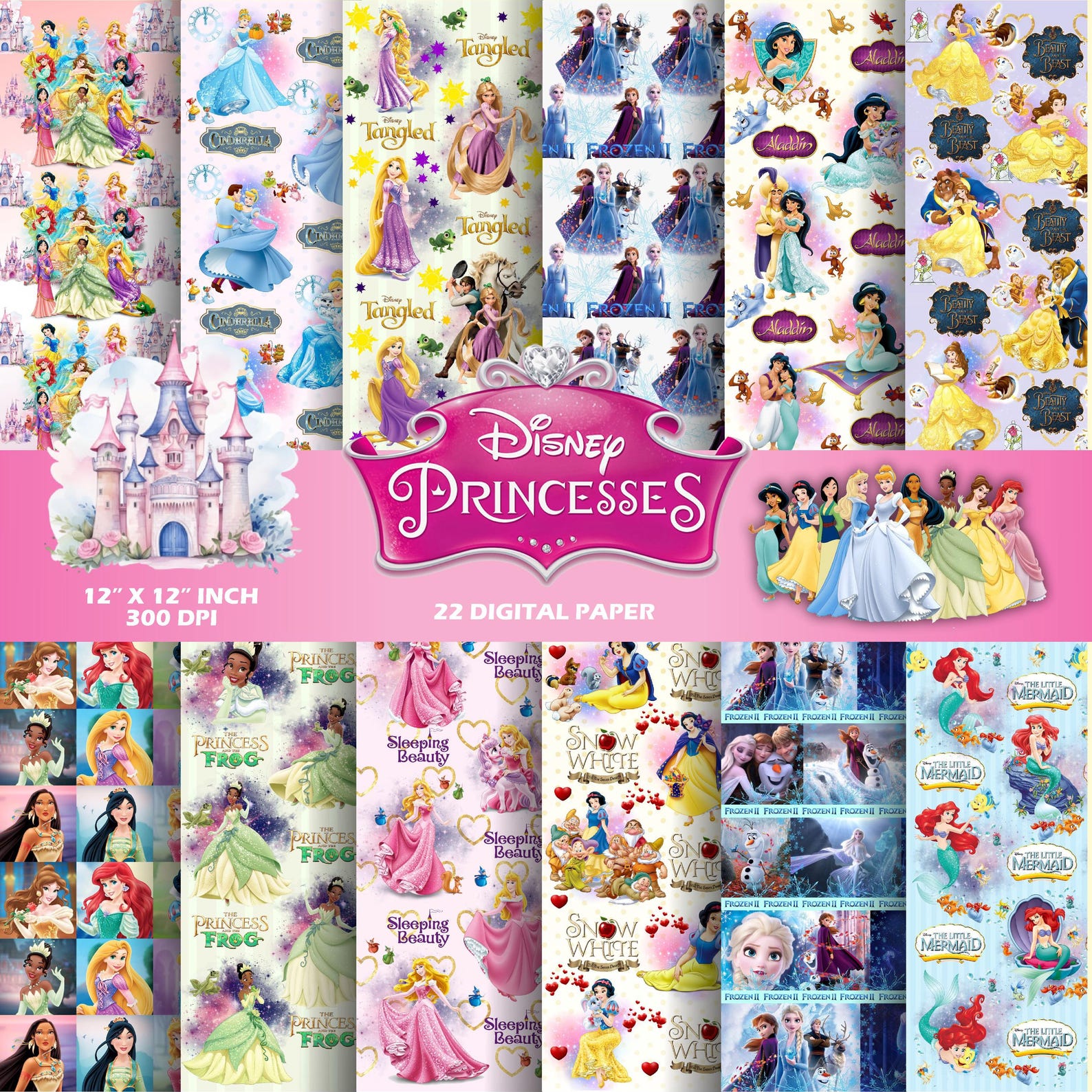 Princess Backing Paper Princess Digital Papers: Fairytale Clipart, Birthday Backgrounds (JPG ...