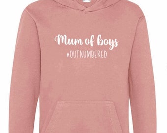 Mum of boys #outnumbered Hoody Black Dusty Pink