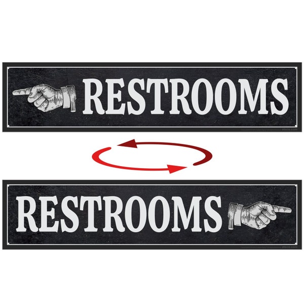 ATX CUSTOM SIGNS - Dark Rustic Restroom Hand Pointing Signs - Double Sided Left or Right Pointing 2 Signs Pack