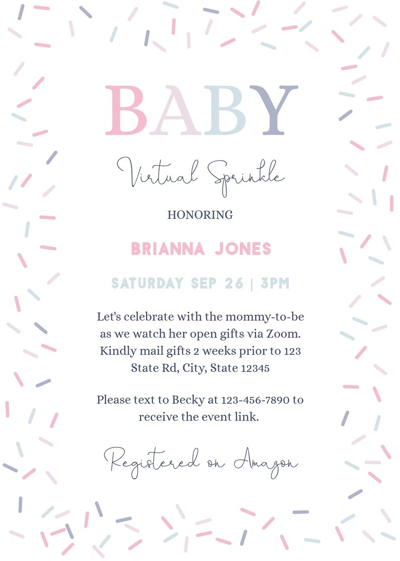 Virtual Baby Sprinkle, Sprinkle Themed Invitation, Pink and Blue, Corjl