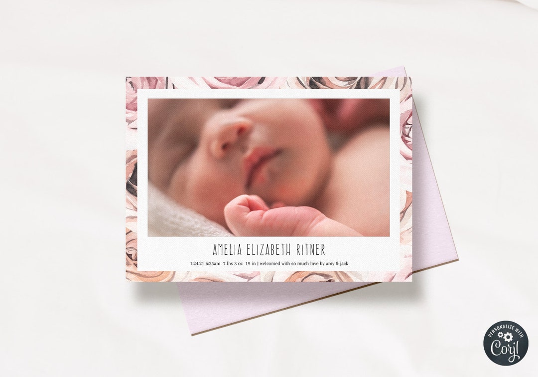 Editable Birth Announcement 5x7 Photo Birth Announcement Etsy